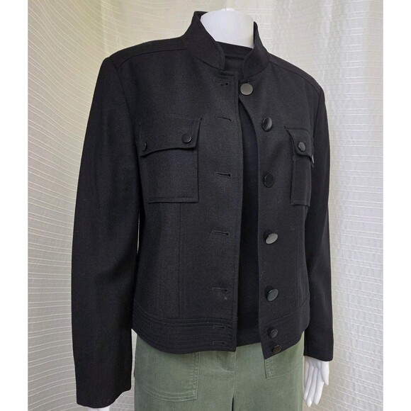TALBOTS Short Military Style Jacket Size 8 Nehru Collar Fine Wool - Picture 1 of 11
